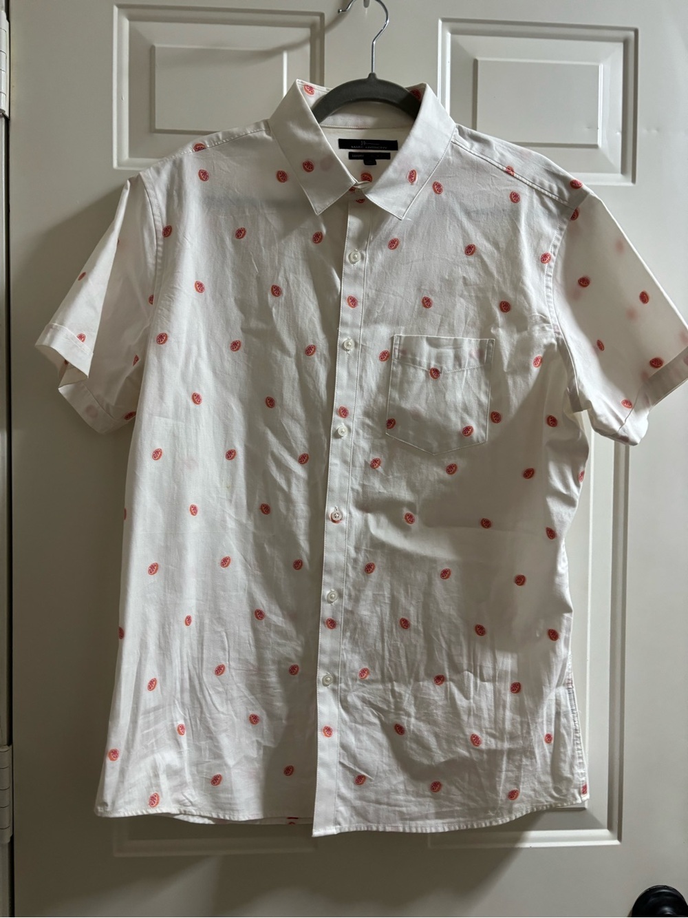 Marc Anthony White Short-Sleeve Button-Up Shirt with Red Dot Print